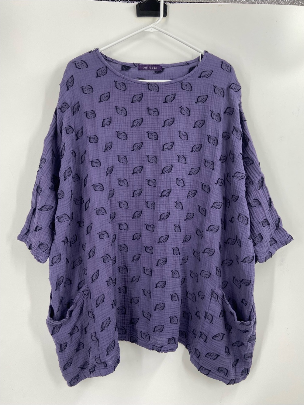 Cut Loose One Size Tunic Cotton Leaf Leaves Purple